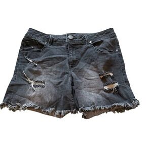 1822 denim Distressed Black Denim Shorts